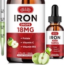 Płynny suplement żelaza dla kobiet i mężczyzn Żelazo Dropy Suplementy dla Anemii z folianem, Witamina C, B12 dla Red Blood Cell Support- Zielone jabłko Flavor, 2 Fl Oz