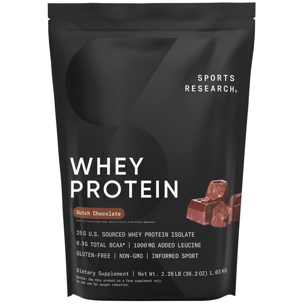 Sports Research Whey Protein Isolate - Sport Nutrition Protein Powder 25g per Serving - 2.27lb Bag Serwatka Protein - holenderski Czekoladowy Luzem Protein Powder, 25 Słupki