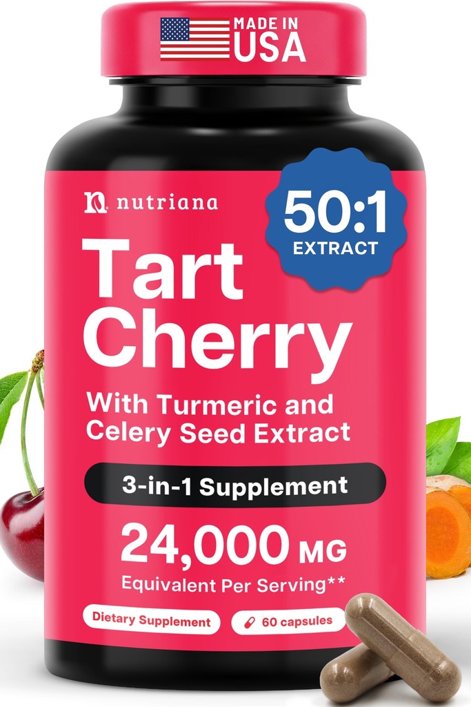 3 w 1 Tart Cherry Extract Kapsułki z Turmeric & Selery Nasienie dla stóp i wspólnego wsparcia kwasu moczowego Flush Cleanse & Purge pigułki, 60 Kapsułki wegetariańskie produkowane w USA
