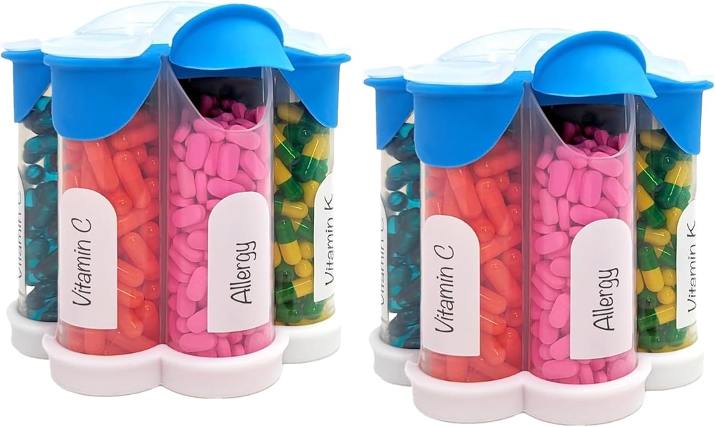 Ekstra duży Pill Organizator Codziennie, Tygodniowy, Miesięczny Suplement Butelka, Cute Blossom Pill Dispenser z 7 XL Komory (2 Pack Combo) (Jasnoniebieski 2 Pack)