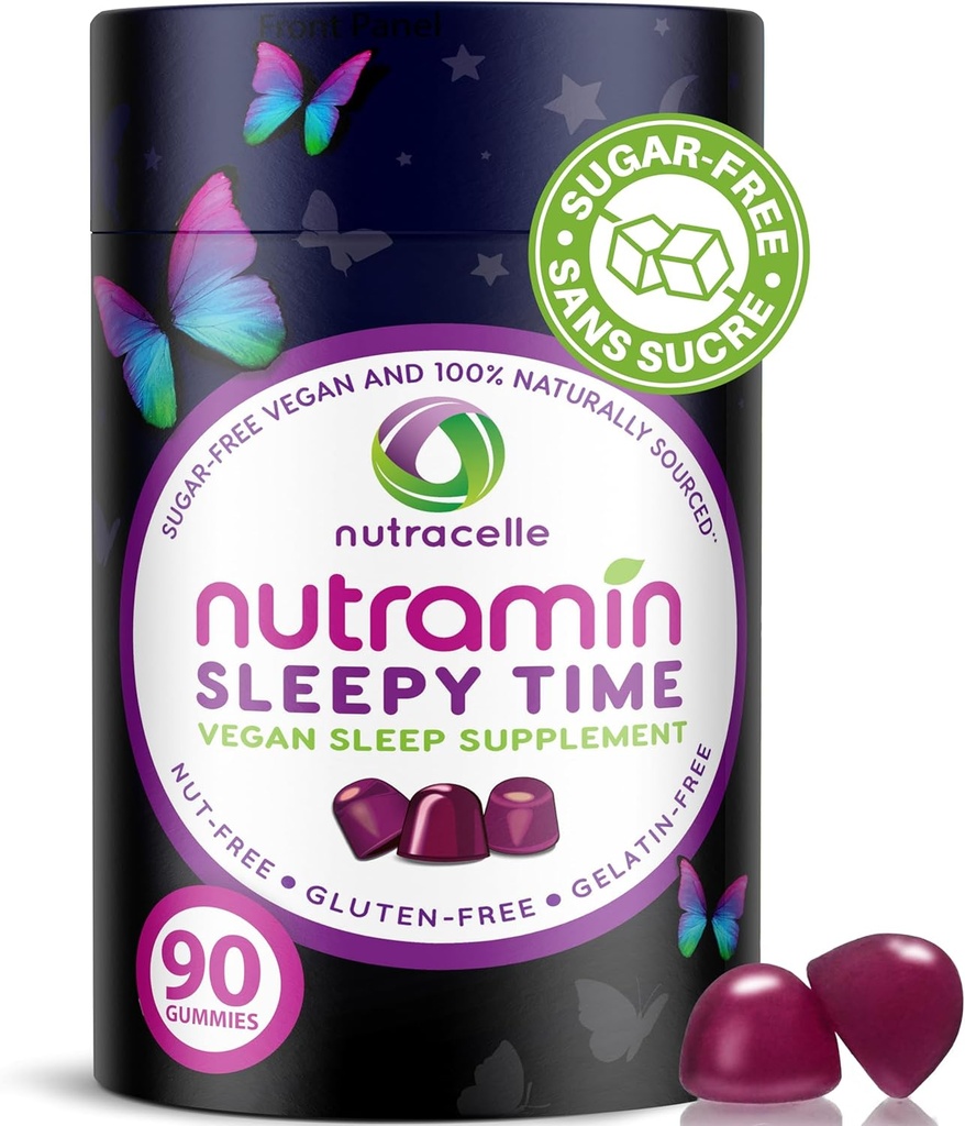 Nutramin Sleepy Time Gummy: The Vegan, Sugar-Free, Natural Melatonin 5mg for Longer Deeper Sleep - No Next-Day Grogginess, Non-Habit Forming Delicious & Drug-Free Allergy-Safe Herbal Sleep Gummies