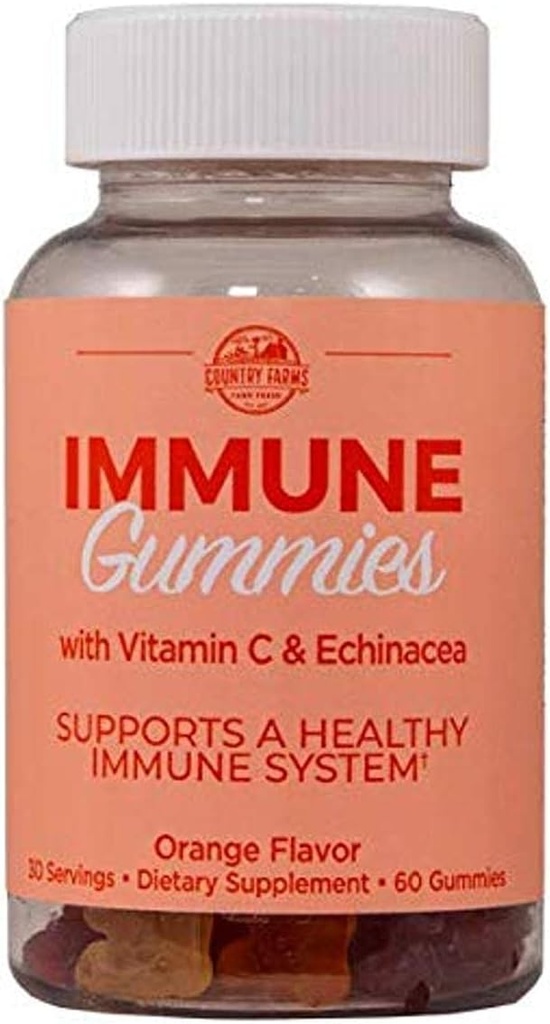 Gospodarstwa wiejskie Gummie immunologiczne z witaminą C & Echinacea, Wspiera zdrowy system immunologiczny, bogaty w przeciwutleniacze, Pyszny aromat pomarańczowy, 60 Hrabia, 30 Słupki