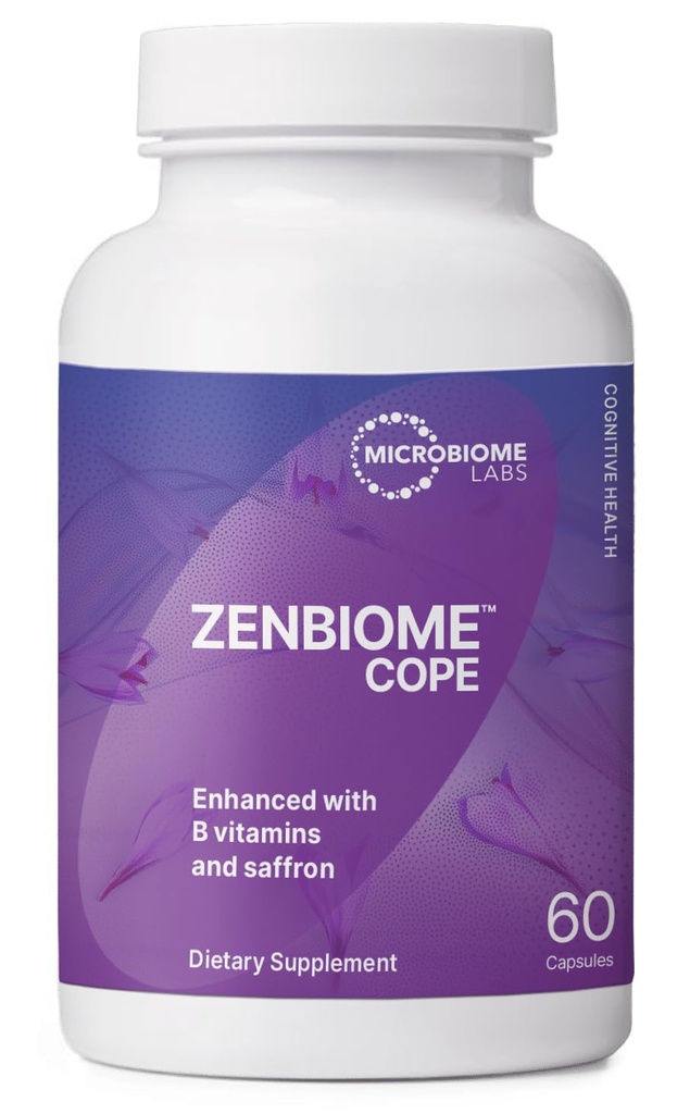 Microbiome Labs Zenbiome COPE - Probiotic Mood Supplement Supplement with Vitate B6, B12 & Saffron Extract - Gut Health Probiotics for Women & Men - Support The Gut- Brain Axis (60 kapsułki)