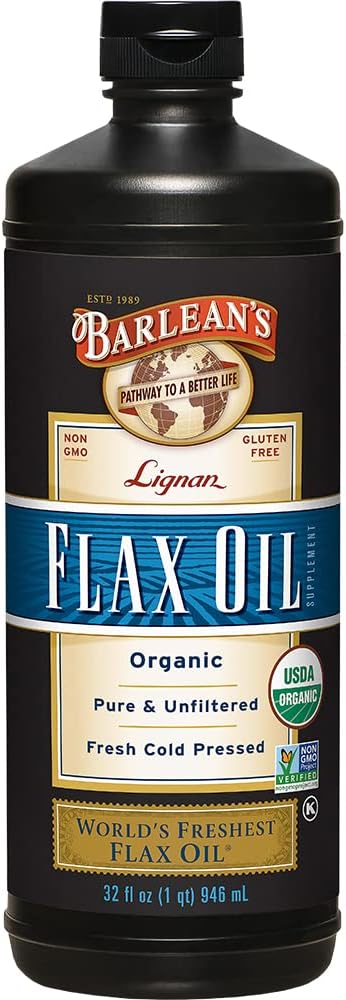 Barlean 's Organic Lignan Omega 3 Płyn lniany suplement dla mężczyzn i kobiet, Nasion płatki prasowej na zimno, 7230mg ALA Kwas tłuszczowy, Wegan i gluten Free, 32 oz