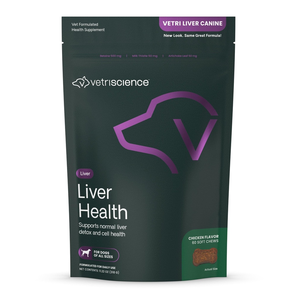 VetriScience Liver Health Chews with Milk Thistle, Vetri Lever Detox Supplement for Dogs, Turmeric and Artichock Leaf for Liver Support and Detoksyfication, Chicken, 60 Count