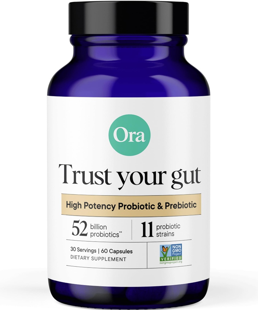 Ora Organic Probiotyki z Prebiotyki - 52 Miliard CFU 11 Klinicznie studiowane Cieśniny dla Digestive Health, Zaufaj swojej Gut, Gluten Free, 60 Kapsułki