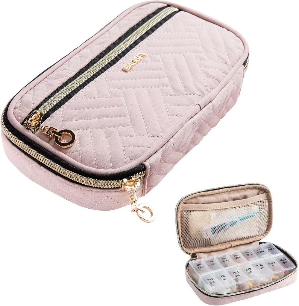 BAGSFY Pill Organizator Case 2 razy w ciągu dnia - Cotygodniowy organizator medycyny Travel Pill Box z usuwalnym 7 dniowy pojemnik na lek Case Catainer dla oleju rybnego, Witamina, Suplement