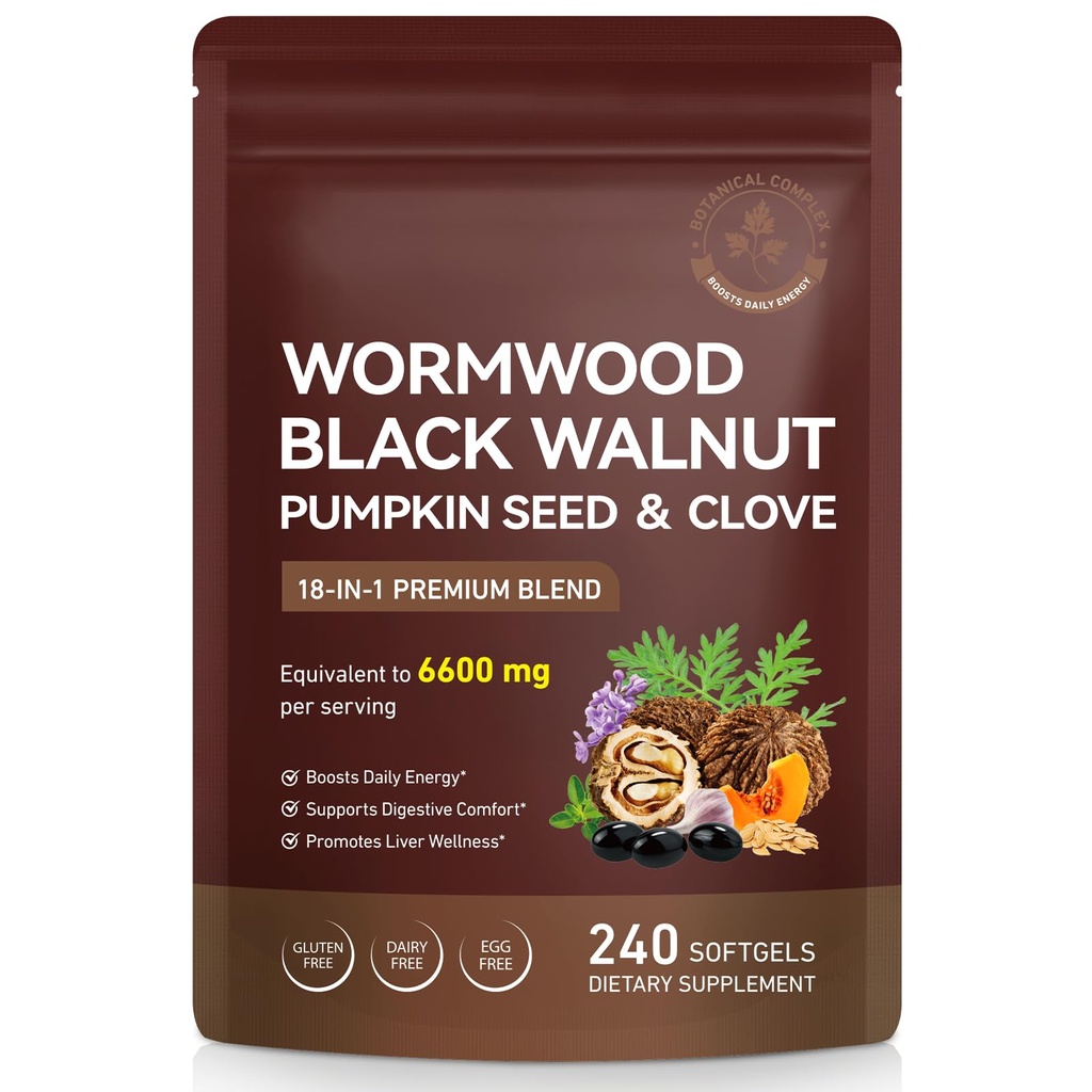 Wormwood Black Walnut Clove Cleanse for Humans, 18 in 1 Herbal Digestive Purify & Intestinal, Rapid Gut Cleanse & Digestive Health with Clove, Garlic, Turmeric, Pumpkin Seed, Oregano, Berberine & More