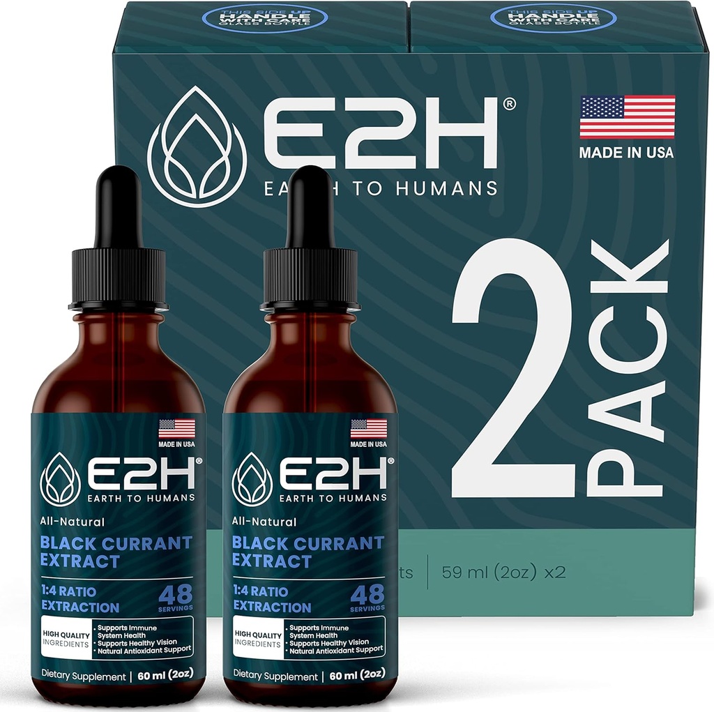 E2H Natural Black Currant Extract, Cold Pressed Black Currant Seed - System immunologiczny Zdrowie - Szybki Absorbujący Płyn (2 butelki)