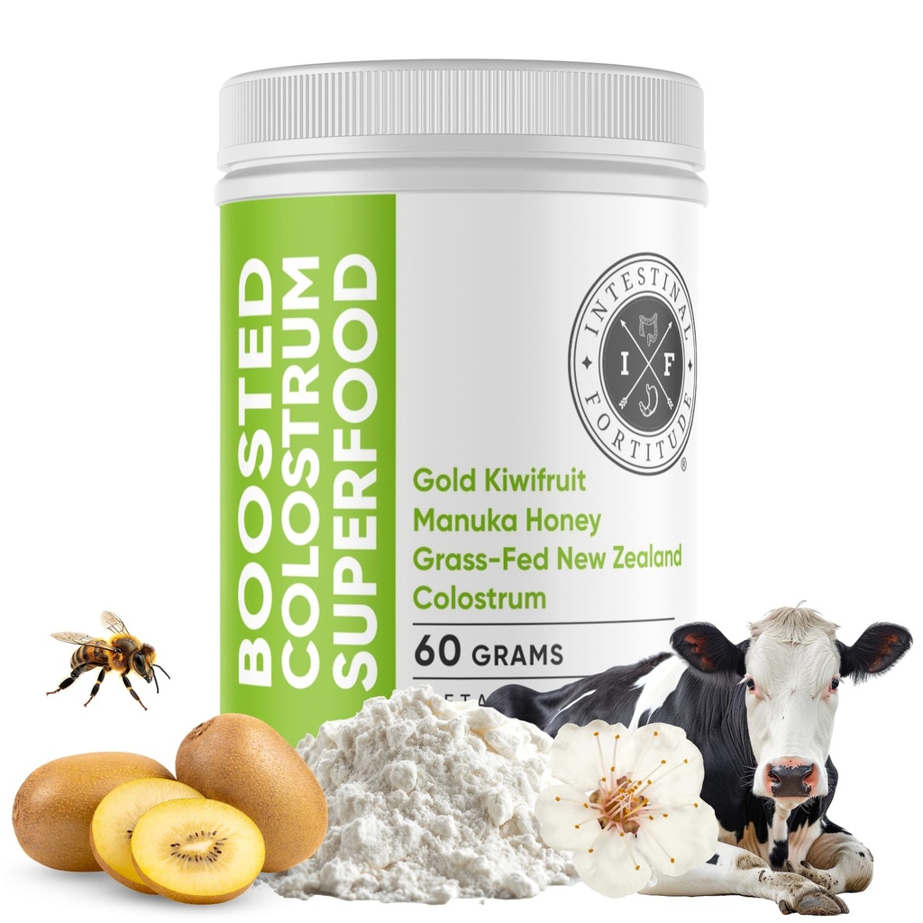 Warstwy jelitowe wzmocnione Colostrum Superfood Suplement diety: Grass- Fed New Zealand Bovine Colostrum, Gold Kiwifruit, Manuka Miód, do trawienia, System immunologiczny i Gut Health (150 Grams)