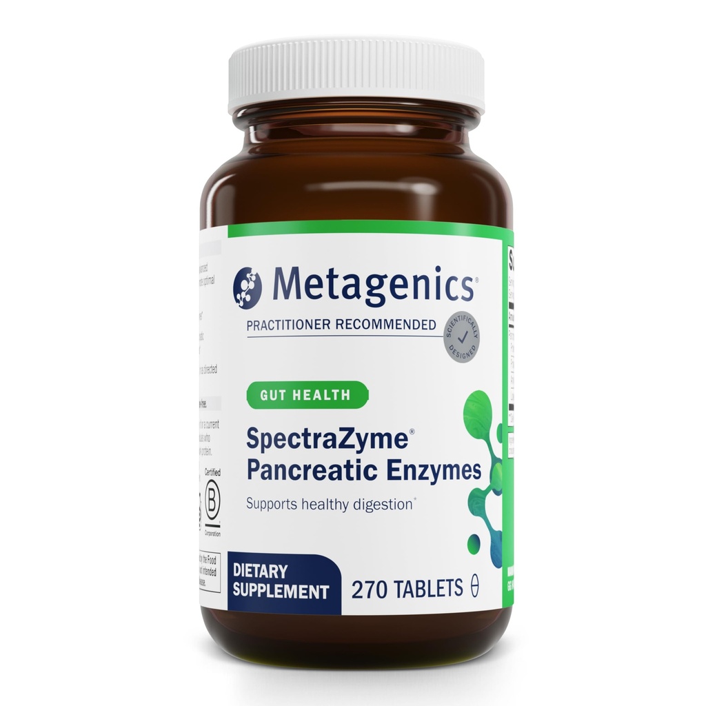 Metagenics SpectraZyme Pancreatic Enzymes - Digestive Enzyme Complex for Protein, Fat & Carb Breakdown - Supports Digestion, Gas Relief & Gut Health* - Non-GMO, Gluten-Free - 270 Tablets