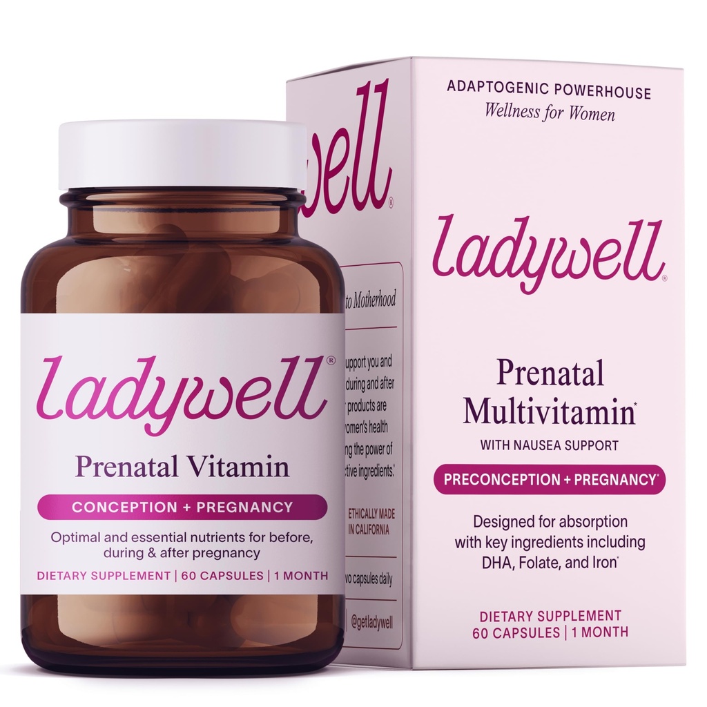 Ladywell Prenatal Multivitamin Amend124; Poczęcie, Ciąża & Postpartum Amend124; Kluczowe składniki, w tym DHA, Folate & Iron Amendings 124; Ekspertyzy i Tested Amend124; Zaprojektowane do wchłaniania z Nudności Wsparcie, 60 Ct