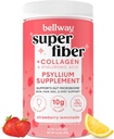 Bellway Super Fiber Powder + Collagen, Bezcukrowy Pyllium Husk Proszek z peptydami Collagen i kwas hialuronowy dla Gut Health, Zdrowa skóra, paznokcie, kości i łączniki, Truskawka Lemoniada (11 Słupki)