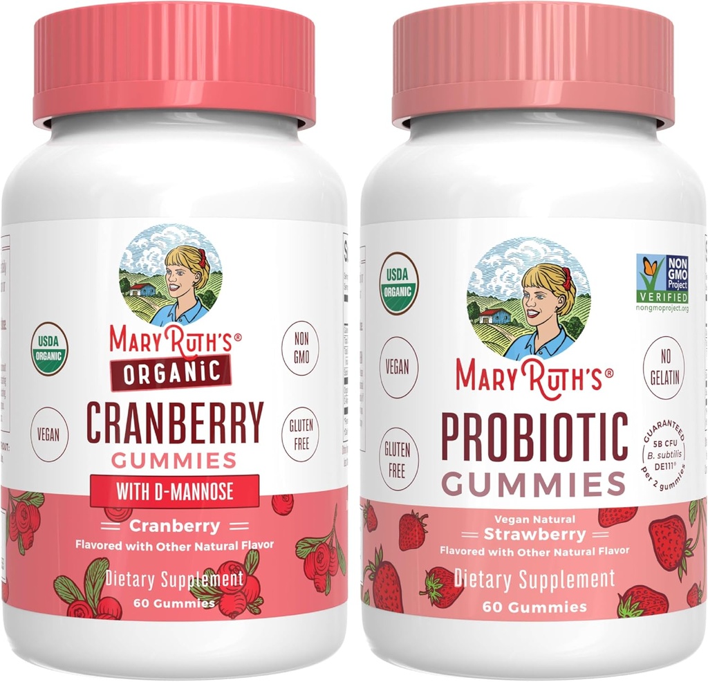 MaryRuth Organic Cranberry & Probiotic Gummies (Truskawka) 124; USDA Organic, Clean Label Project Verified ® X124; Vitamin for Urnary Tract & Gut Health British 124; Vegan, Non-GMO, No Gelatin