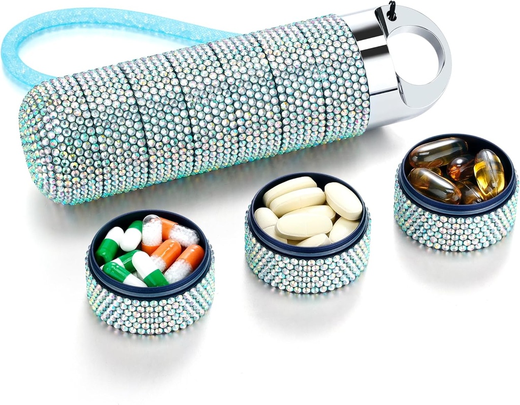 Zannaki Metal Bling Pill Organizator, Podróże wodoodporny Tygodniowy Pill Box, Przenośny duży aluminiowy Alloy Pill Case Container, BPA Free 7 Daily Medicine Organizator Holder for Witamina, Olej rybny, Suplement
