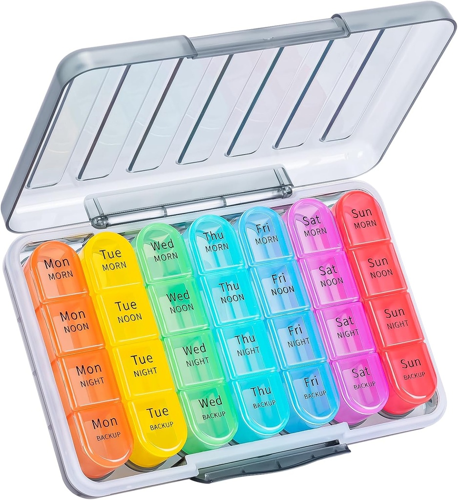 Daviky Cotygodniowy Pill Organizator 4 razy dziennie, Moisture- Proof Pill Box 7 dzień, Codzienne Pill Case Organizator Medicine Box Łatwy do przenoszenia, Travel Pill Organizator z 28 Komory do trzymania witamin i lekarstw