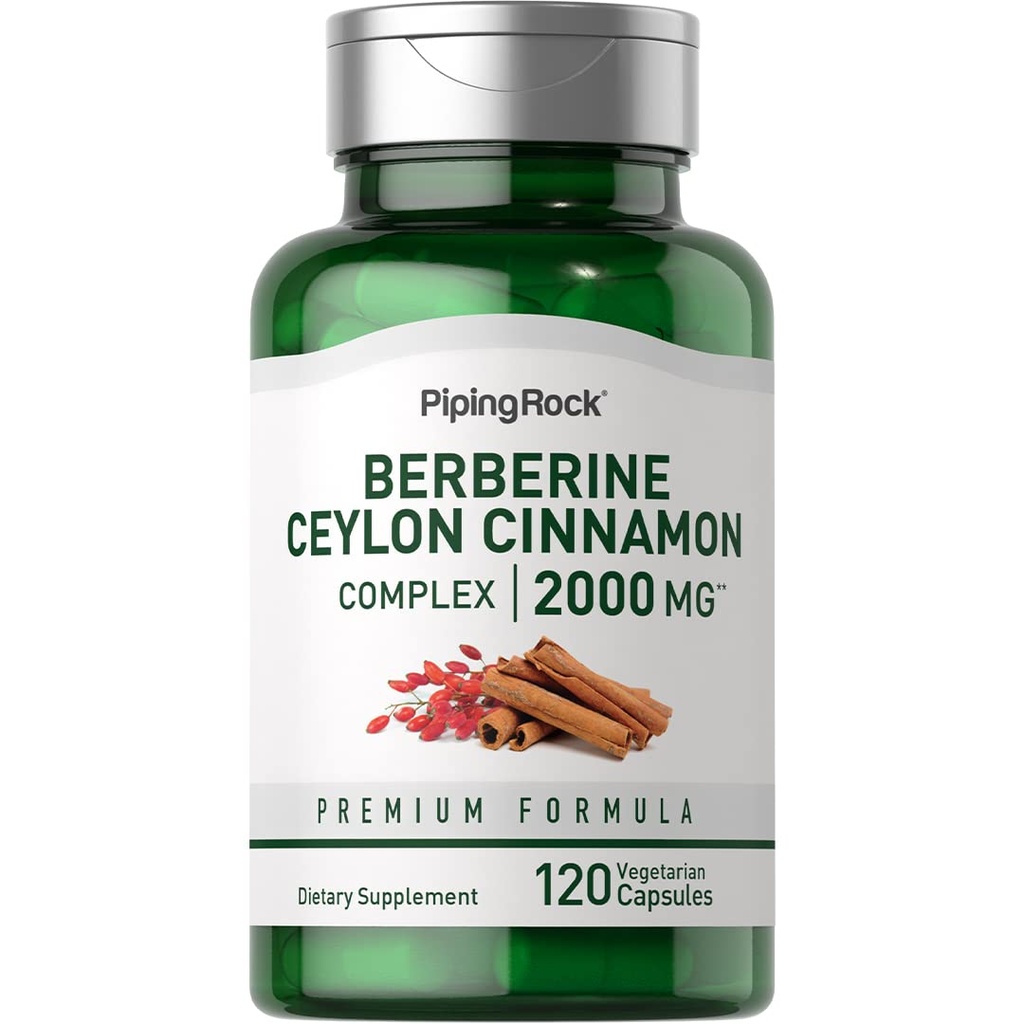 Piping Rock Berberine HCI Ceylon Cynamon Complex 124; 120 Kapsułki 124; Herbal Extract Supplement Supplement 124; Wegetarianin, Non-GMO & Gluten Free Formuła
