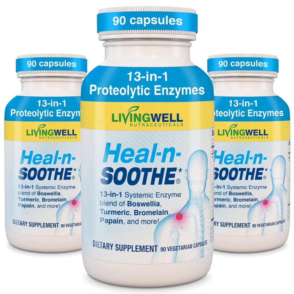 HEAL- N- SOOTHE Joint Support Supplements - Enzymy proteolityczne takie jak Bromelain & Papain, z Boswellia, Turmeric & Ginger- Promotes Protein Digestive Function & Body Defense Welnes- 90 Count (3 Pack)