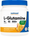 Nutricost L- glutamina proszek Sweetened z Stevia (500 Grams, Peach Mango) - Suplement do wsparcia gut, 5 Grams L- glutaminy na porcję - Gluten Free, Non-GMO