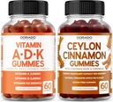 ADK Gummies Witamina D3 K2 (60 Gummies) - Suplement z D & K - 10 suplementu wegańskiego - Ceylon Cynamon (60 Kapsułek) Spożywanie Ogólne Wsparcie Wellness - Suplementy celońskie - Wegan & Made in USA