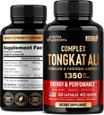 Tongkat Ali Men 1350mg Complex - Fadogia Agrestis 124; Tribulus Terrestris - Energia, Siła i Wsparcie wydajności - Dodatkowa siła 200: 1 Ekstrakt - 3. strona Tested, Made in USA - 120 Kapsułki / 2 Miesiąc
