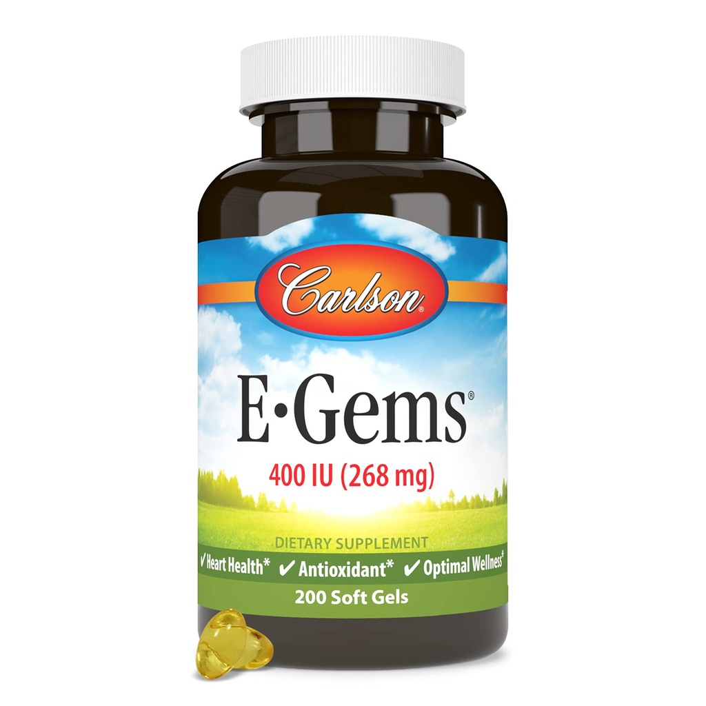 Carlson - E- Gems, 400 j.m., Heart Health & Optimal Wellness, Przeciwutleniacz, 200 żel miękkich