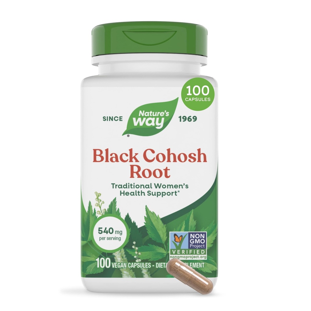 Natural 's Way Black Cohosh Root, Traditional Support for Women' s Health *, 540 mg per Serving, Non-GMO Project Verified, 100 kapsułki
