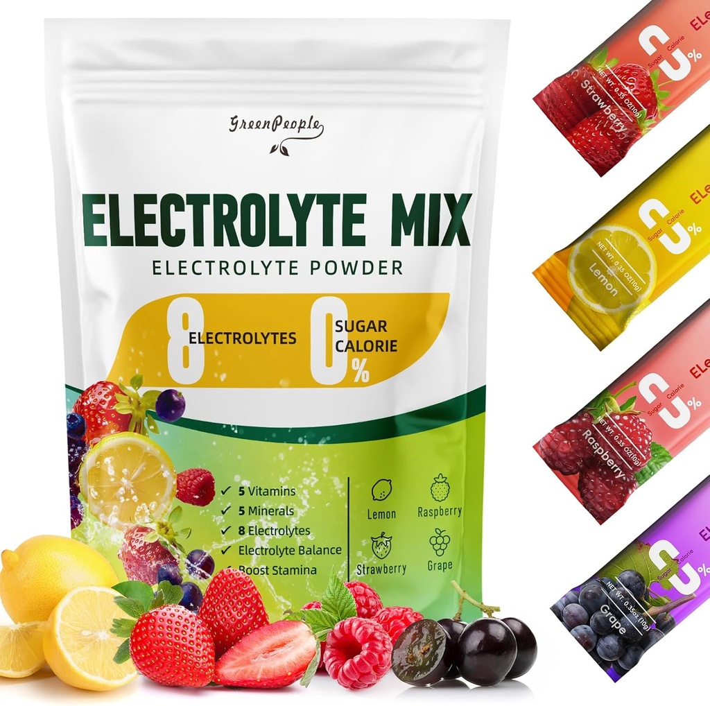 GREENHUS Electrolytes Powder No Sugar - Sugar Free Hydration Electrolyte Pakiety - Fruit Flavors Electrolyte Drink Mix - 8 Electrolytes 5 Witaminy i minerały Wegan Non-GMO 16 Sticks