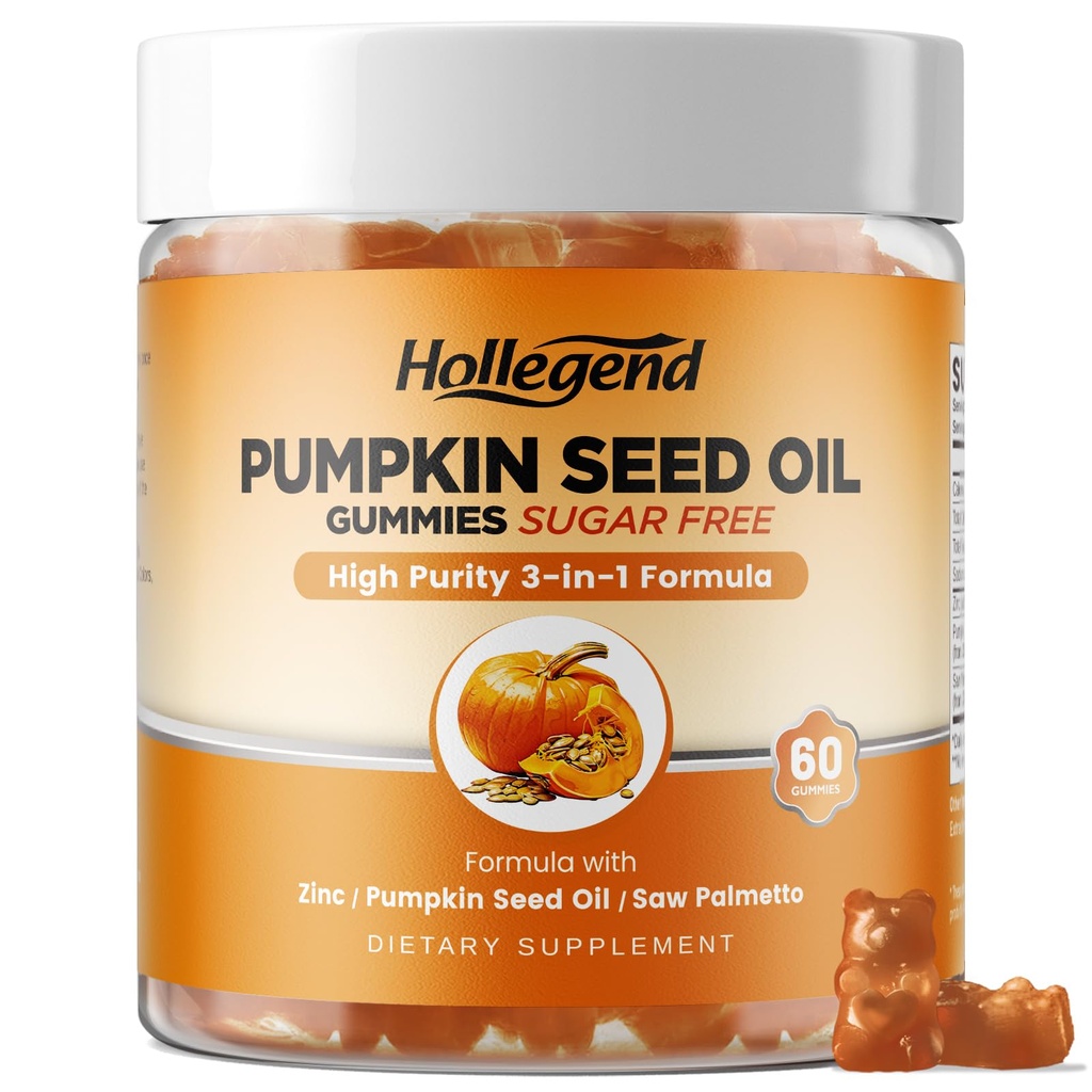 Pumpkin Seed Oil Gummies with Saw Palmetto, Pumpkin Seed Oil Extract for Hair Growth & Prostate Health, Cold-Pressed Supplements for Women Men, Vegan, Sugar Free, Lemon, 60 Chewable