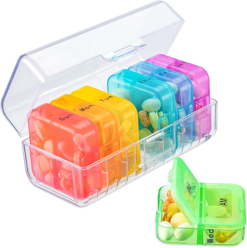 Zoksi Pill Organizator 2 razy dziennie, tygodniowe 7 dni Pill Box, Daily Am Pm Pill Organizator, Travel Pill Case for Medicine, Oleje rybne, Witamina, Suplement
