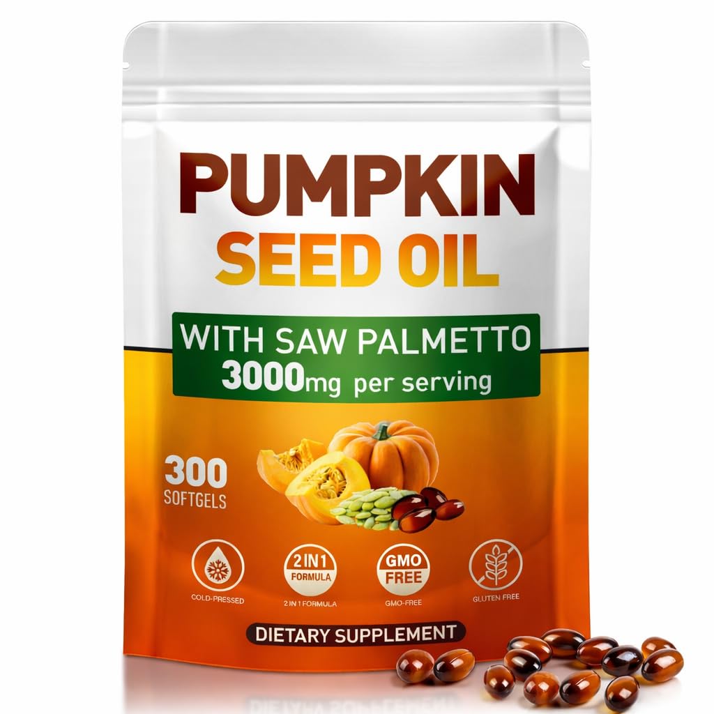 Pumpkin Seed Oil with Saw Palmetto, Cold-Pressed, 300 Softgels, Hair Growth, Radiant Skin, Urinary & Prostate | Rich in Fatty Acids & Phytosterols | Pure & Natural, Non-GMO