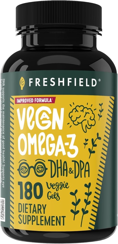 Vegan Omega 3 DHA: Algae Oil, Most Revieved, Carrageenan Free, Sustainable, Tested, No Heavy Metals, Fish Oil Alt, Plant Based Omega. Wspomaga serce, mózg, zdrowie wspólne w / DPA