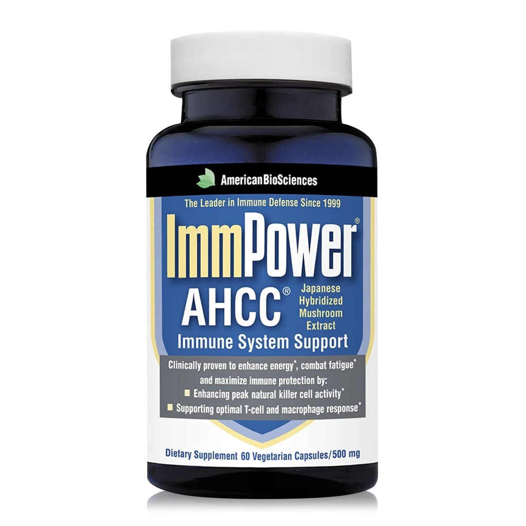 American BioSciences ImmPower AHCC Herbal Mushroom Supplement, 500mg na kapsułkę do wsparcia immunologicznego, Zachowuje Natural Killer Cell Activity, Opakowanie 1, 60 Kapsułki wegetariańskie