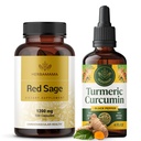 HERBAMAMA Red Sage and Turmeric Kit - Zestaw 1200 mg Red Sage Dan Shen Capsules & Turmeric Curcumin Drops 2 fl oz - Vegan, Non-GMO, Sugar & Alcohol- Free - 2 Pack