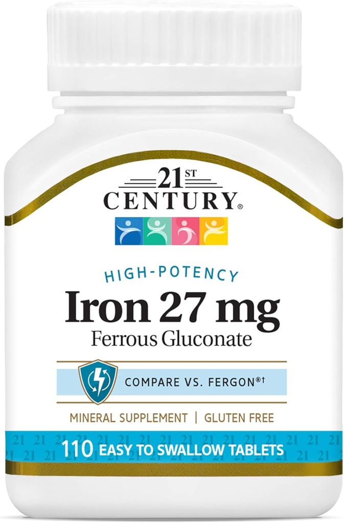 21 Century Żelazko 27 Mg Glukonian żelazny Tabletki, 110Count
