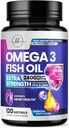 Omega 3 Fish Oil Supplements 2400mg - Triple Force Omega 3 Fatty Acids, Natural Heart Health Brain & Joint Support - Fatty Acids with EPA & DHA - Wild Caught Fish Oil Supplement - 120 Softgels
