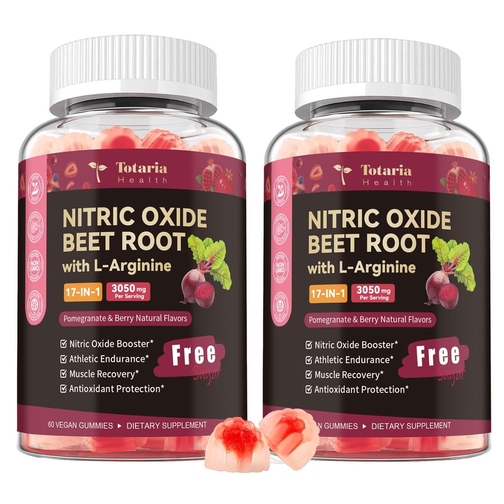 Totaria (2 Packs) Beet Root Gummies - Beetroot Supplement with Grape Seed, Pomegranate, Vitamin C, B12 & B3 - Nitric Oxide Gummies for Heart, Energy, Muscle & Circulation Support Vegan, Non-GMO