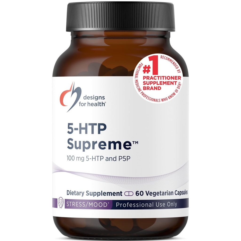 Designs for Health 5- HTP 100mg with Witamina B6 (P- 5- P) - 5- HTP Supreme 100 mg Supplement - Prekursory serotoninowe, aby pomóc wspierać zdrowy nastrój + Apetite (60 kapsułek)