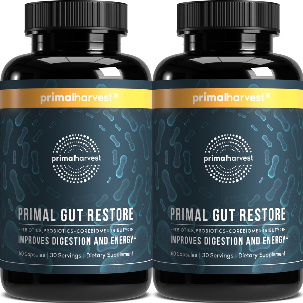 Pierwotne zbiory 2 Pack, Przywracanie do zdrowia Gut, Pierwotne Przywracanie Gut w / POSTbiotyki, Prebiotyki i PRObiotyki dla kobiet i mężczyzn, 60 CT - Trawienie, Colon Cleanse, Pomaga Leaky Gut Naprawa