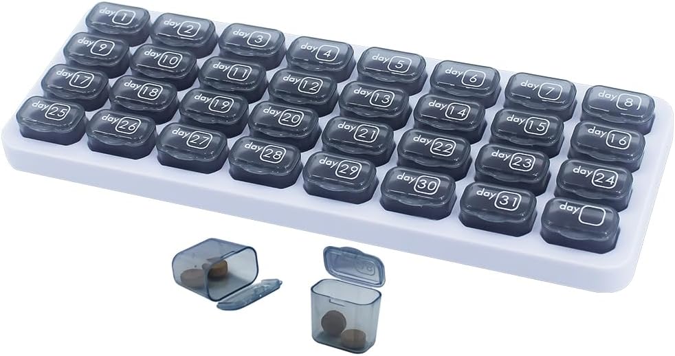 Monthly Pill Organizator, Duży Travel Pill Box 31 Day, Codzienne pill Case, Pill Holder Pojemnik na witaminy, Medycyna, Suplement, Olej rybny, Szary