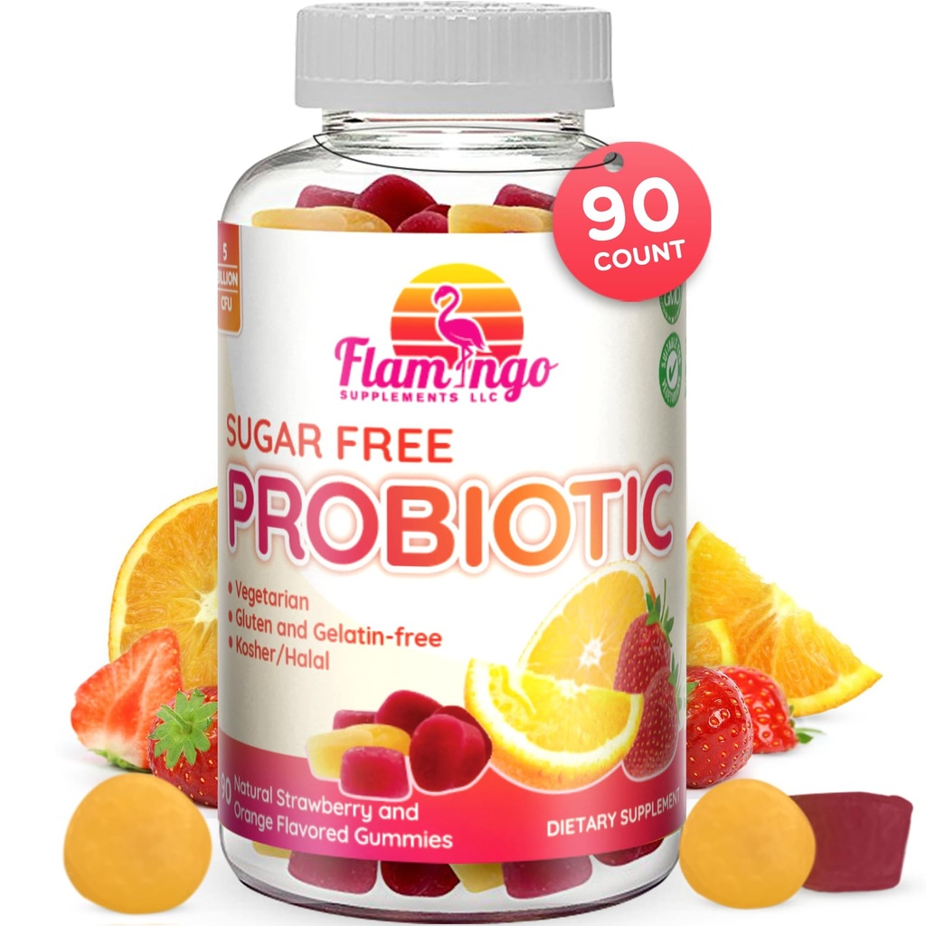 Probiotyczne gumki Sugar Free- 3 Miliard CFU Redukcja gazu, Bloating - Probiotyki dla kobiet, Dzieci i Menów Probiotyki - Bacillus Coagulans - Naturalny, Wegański, Wegetariański, Kosher, Halal -90 Gummy Probiotyki