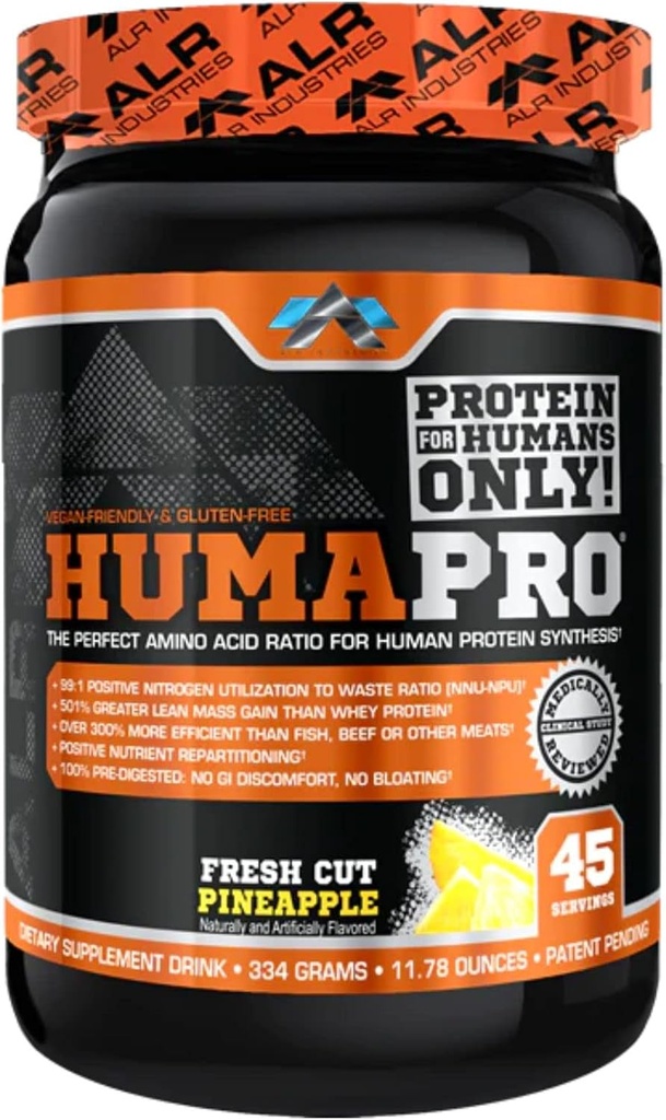Humapro | Amino Acids Protein Matrix for Humans | 99% Utilization for Lean Muscle | Vegan, Gluten Free | 334g / 45 Servings (Fresh Cut Pineapple)