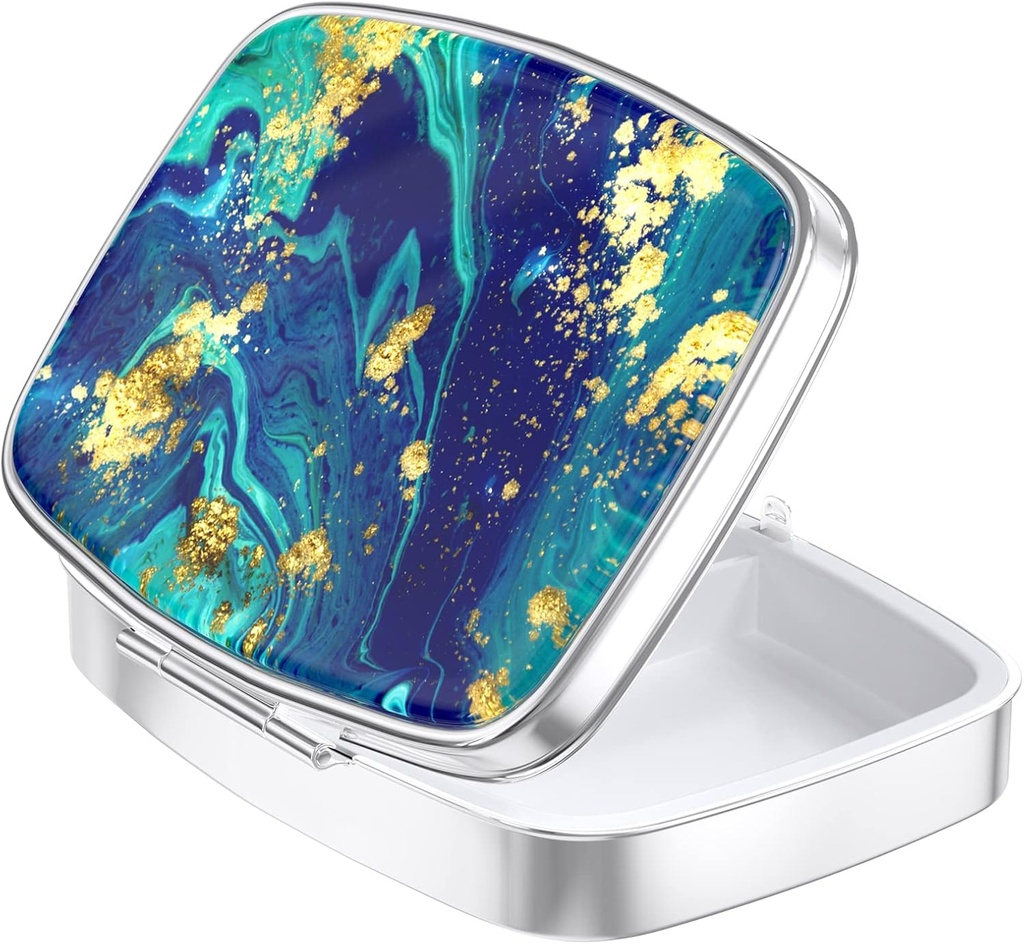 Nipichsha Pill Box, Mały piórnik do torebki i kieszeni, Cute Travel Medicine Organizator, Przenośny pojemnik na leki do przechowywania witamin, Leki, Olej rybny i suplement, Ocean Teal Marble
