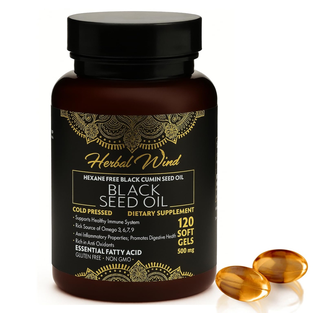 Black Seed Oil Kapsułki - Cold Pressed 120 Softgels 500mg, Premium Jakość Nigella Sativa, 100% Czysty Czarny Kmin Nasienie Olej - Non-GMO (120 Count - Pack of 1 Plastic Bottle)