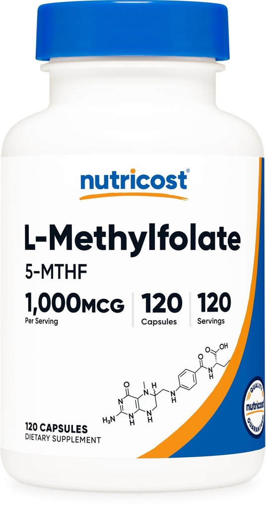 Nutricost Methylfolate 1000mcg, 120 Kapsułki wegetariańskie - Gluten Free, Non-GMO (Methylled Folate)