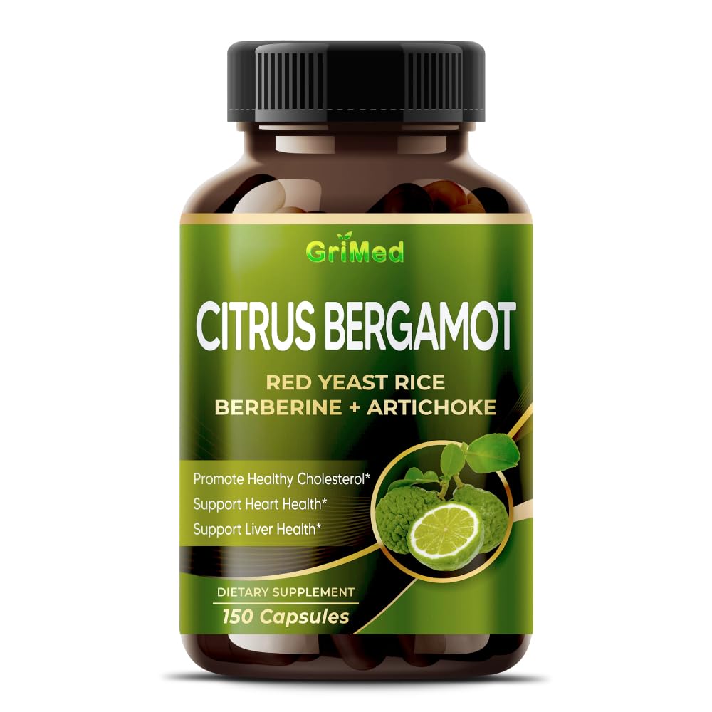 Citrus Bergamot 50: 1 Wyciąg 20,400mg z Red Yeast Rice, Czosnek, Karczoch dla zdrowego cholesterolu, Heart Health - Made in The USA (150 Count (Pack of 1))