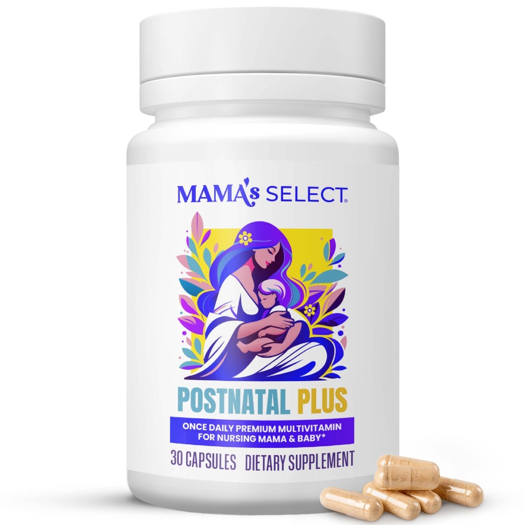 Mama 's Select poporodowe witaminy - zwiększa odzysk włosów, Dostawa mleka, & Wellness - Allergen- Free, Wegan, MTHFR Friendly, Methylled Folate & B Vitamin, Easy- to- Połknięcie, No Biotin - 30 Kapsułki