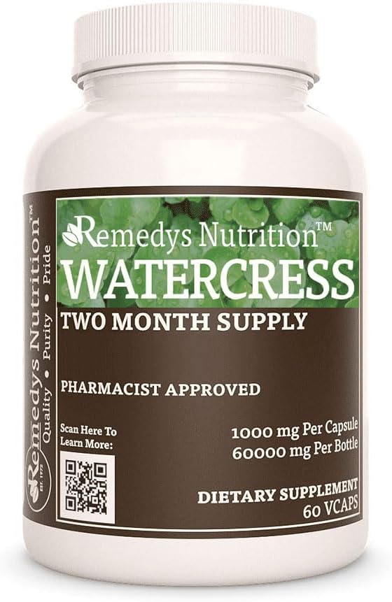 Żywienie Remedy Watercress 124; 1000 mg, 60 Kapsułek Wegańskich Ziołowych Suplement diety 124; Dwa miesiące dostaw
