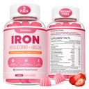 Wegańskie 2 Pack żeliwne gumki suplement dla kobiet i mężczyzn, Anemia, Blood Builder & Wsparcie energetyczne dla niedoboru żelaza, z witaminą C, A, B Complex, Folate, CoQ10, Sugar Free, Non-GMO, 120 Count