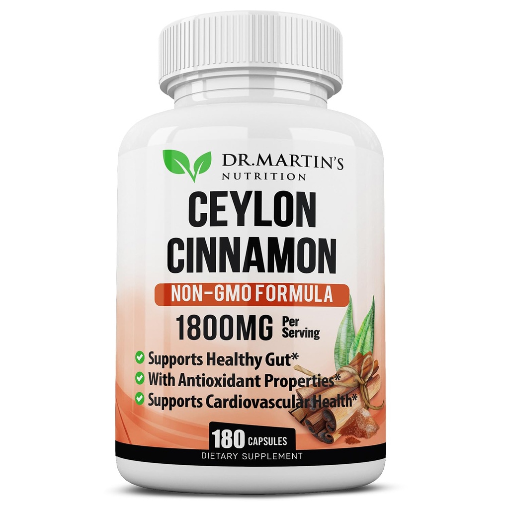 1800mg Organic Ceylon Kapsułki cynamonowe 124; 180 Hrabia 124; Wspiera połączenia, Zdrowe odpowiedzi zapalne, Przeciwutleniacz & Kardiologiczne Zdrowie 124; Non- GMO & Gluten suplement wolny